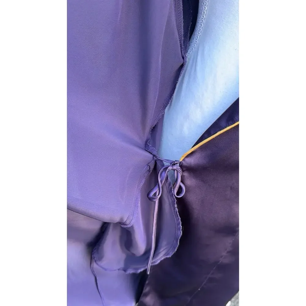 Victoria's Secret Satin Kimono Robe XL Dark Purple Gold Trim Long Belted Pockets